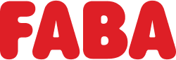 Red FABA wordmark logo on a dark background.