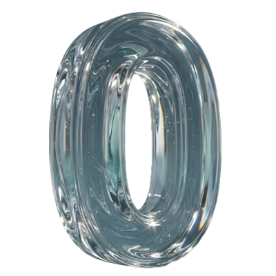 Transparent glass ring sculpture resembling a large zero with a red vertical stripe inside and red accents at the base.